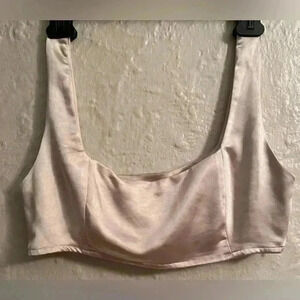 Princess Polly Huxley Champagne Satin Crop Top with Side Zip; size 6